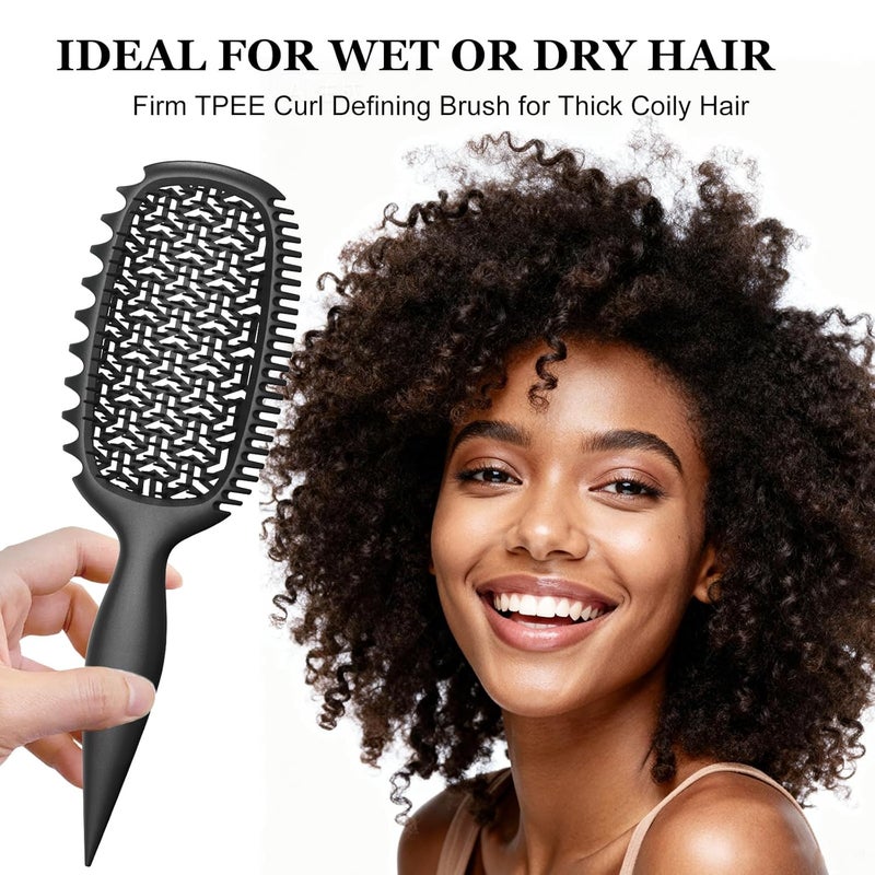Weldilgit Curl Defining Brush for Thick Coily Hair, Firm-Bristle TPEE Detangling Brush for Coarse 4A–4C Curls, Dual-Sided Wide & Narrow Tooth Brush for Wet & Dry Curl Shaping– Women & Men (2054-Matte Black) - Image 3
